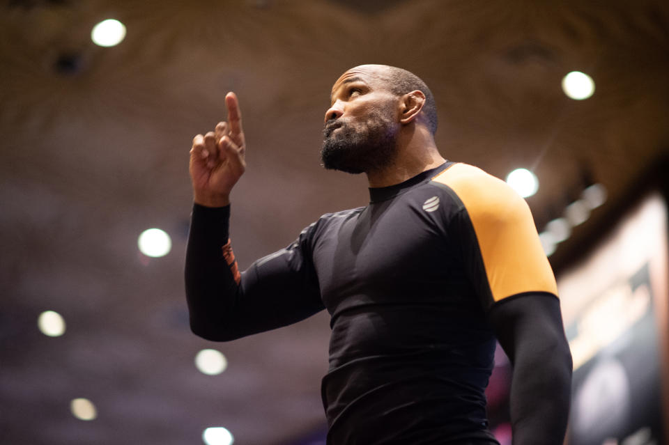 LAS VEGAS, NV - MARCH 04:  Yoel Romero of Cuba holds an open training session for fans and media during the UFC 248 Open Workouts at MGM Grand on March 4, 2020 in Las Vegas, Nevada. (Photo by Chris Unger/Zuffa LLC via Getty Images)