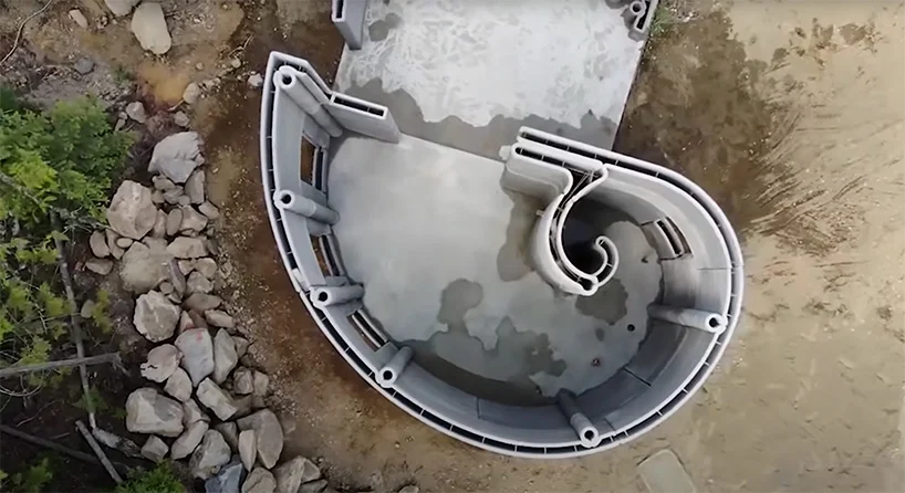 Aerial view of Twente Additive Manufacturing's 3D-printed Fibonacci House.