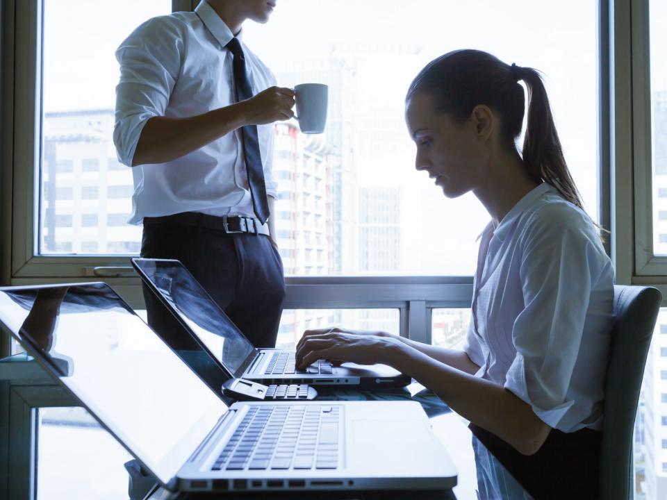 Women Men Office Work Workers Computer Coffee