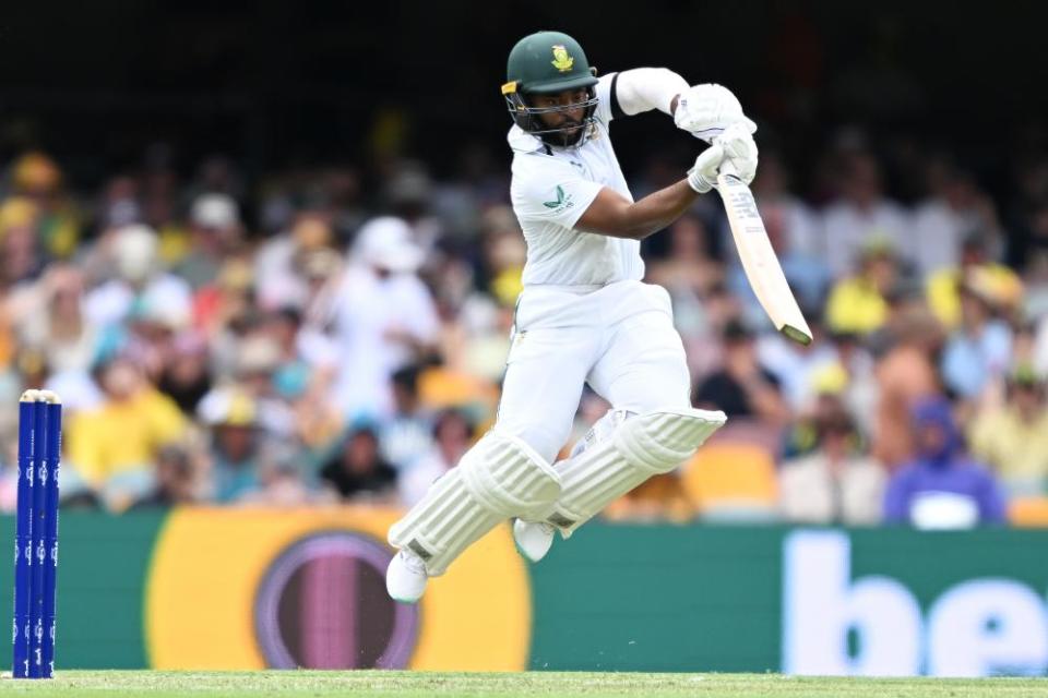 Temba Bavuma bats against Australia at the Gabba in Brisbane.