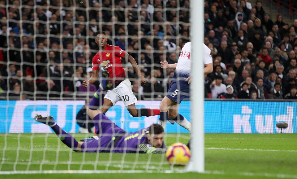 Rashford inflicts the killer blow a minute before half-time as Hugo Lloris can only palm his effort into the far corner