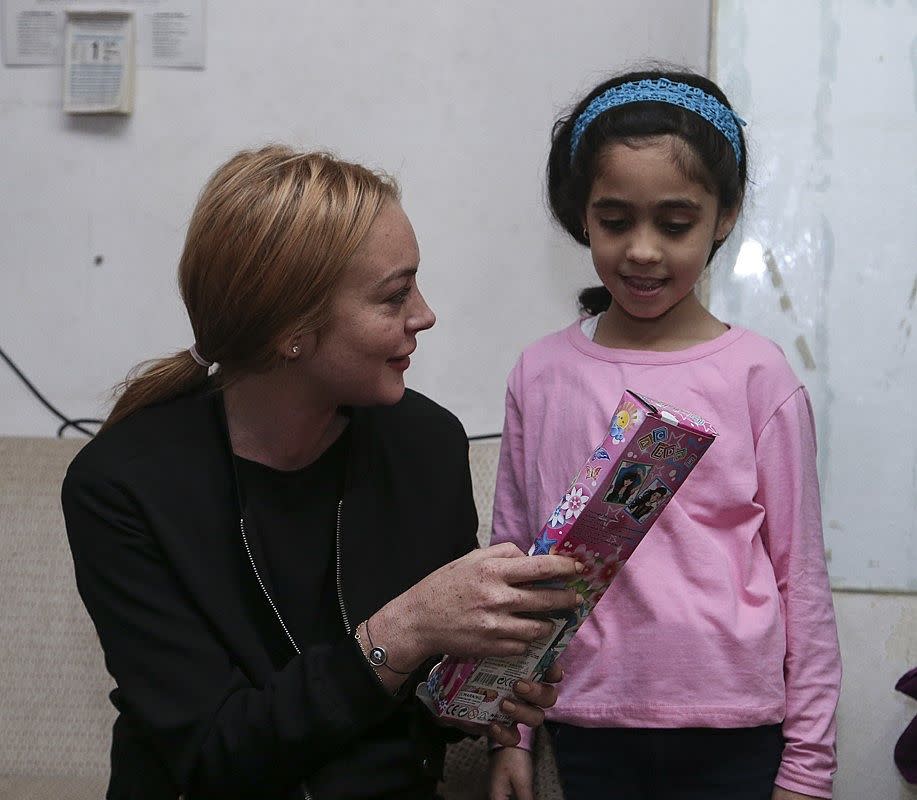 Hollywood actress Lindsay Lohan visits Syrians in Turkey