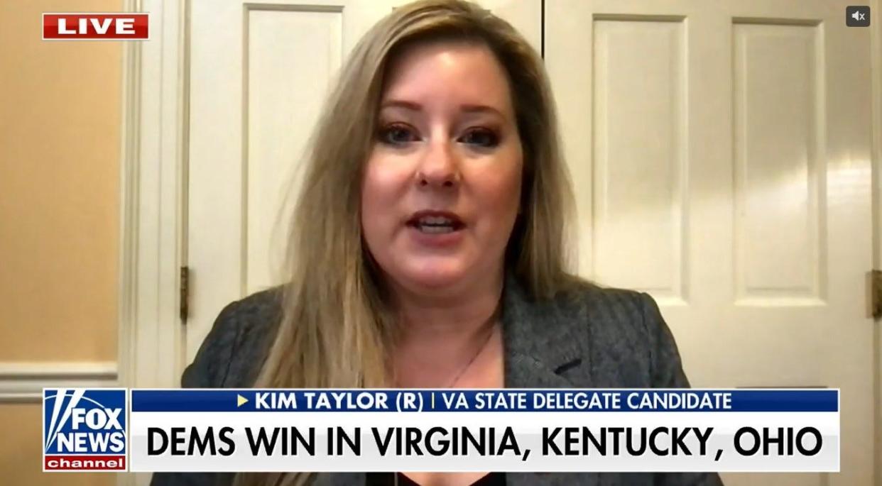 Republican Del. Kim Taylor of Dinwiddie County appears on the 'Fox & Friends' national morning show Wednesday, Nov. 8, 2023, to discuss the campaign. Despite the narrow margin separating her and Democrat Kimberly Pope Adams, the freshman incumbent is still claiming victory.