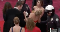 <p>One of Jennifer Lawrence's many famous fumbles <a href="https://www.eonline.com/videos/218370/jennifer-lawrence-falls-at-2014-oscars" rel="nofollow noopener" target="_blank" data-ylk="slk:went down;elm:context_link;itc:0;sec:content-canvas" class="link ">went down</a> on the 2014 Oscars red carpet, the year she was nominated in the Best Supporting Actress category for <em>American Hustle</em>. The year prior, <a href="https://www.youtube.com/watch?v=WDU7zLAd2-U" rel="nofollow noopener" target="_blank" data-ylk="slk:she fell;elm:context_link;itc:0;sec:content-canvas" class="link ">she fell</a> on her way to accept her Best Actress award for <em>Silver Linings Playbook</em>.</p>