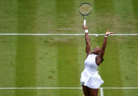 Britain Tennis - Wimbledon - All England Lawn Tennis & Croquet Club, Wimbledon, England - 28/6/16 USA's Serena Williams celebrates winning her match against Switzerland's Amra Sadikovic REUTERS/Toby Melville