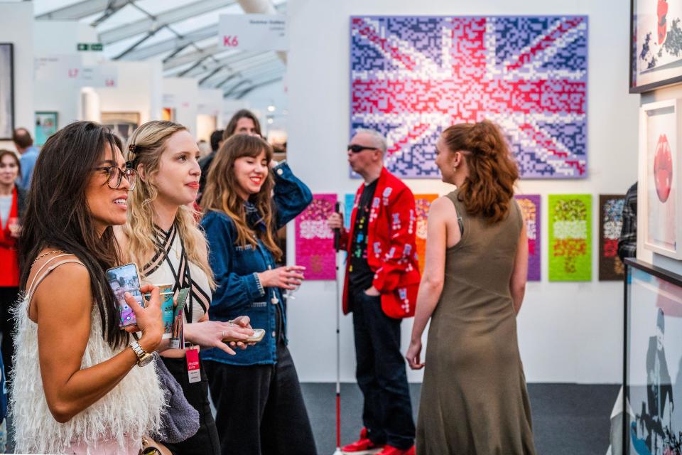 London, UK. 10th May, 2023. The Affordable Art Fair returns to Hampstead Heath. The fair offers visitors a chance to purchase work from over 100 galleries at prices between £50 and £7,000. Credit: Guy Bell/Alamy Live News