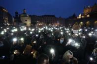 People protest against imposing further restrictions on abortion law in Krakow