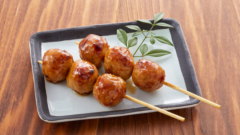 Aerial shot of grilled tsukune 