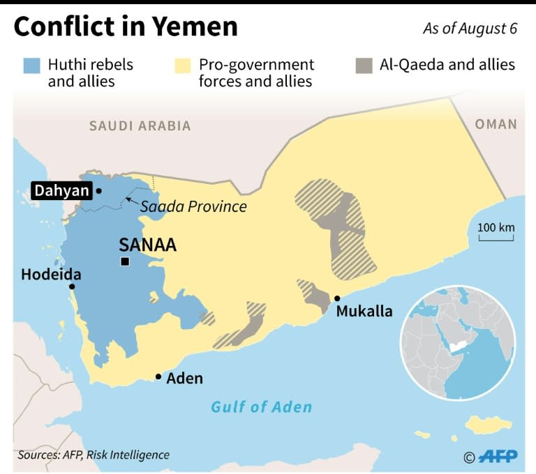 Map showing territorial control in Yemen