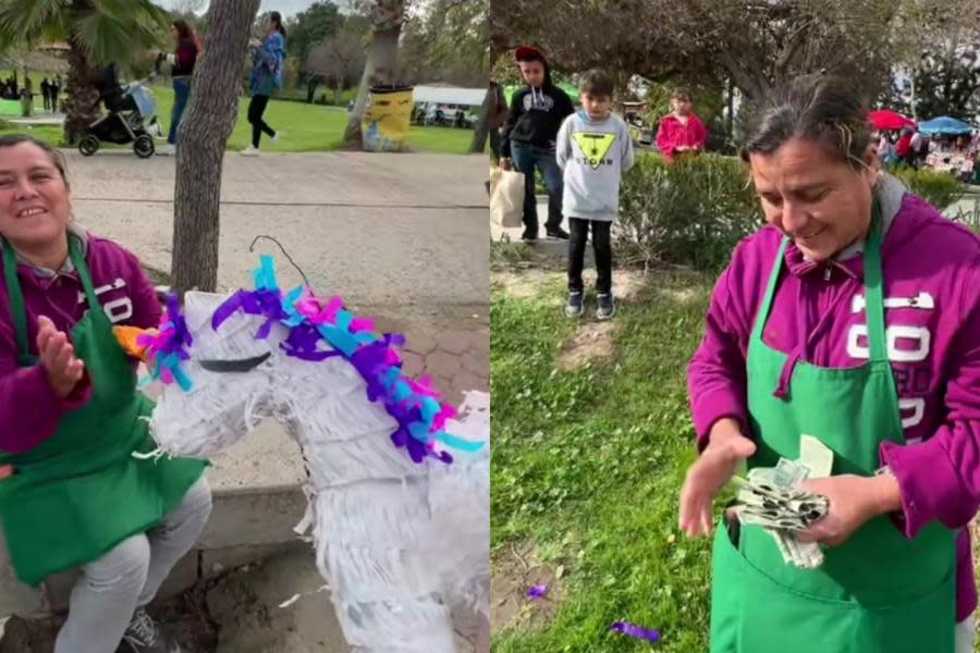 Influencer regala piñata llena de dinero a comerciante en Parque Morelos Tijuana