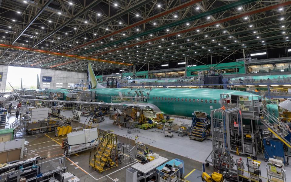 737 Max planes under construction at the Renton plant this week - Ellen M. Banner/The Seattle Times