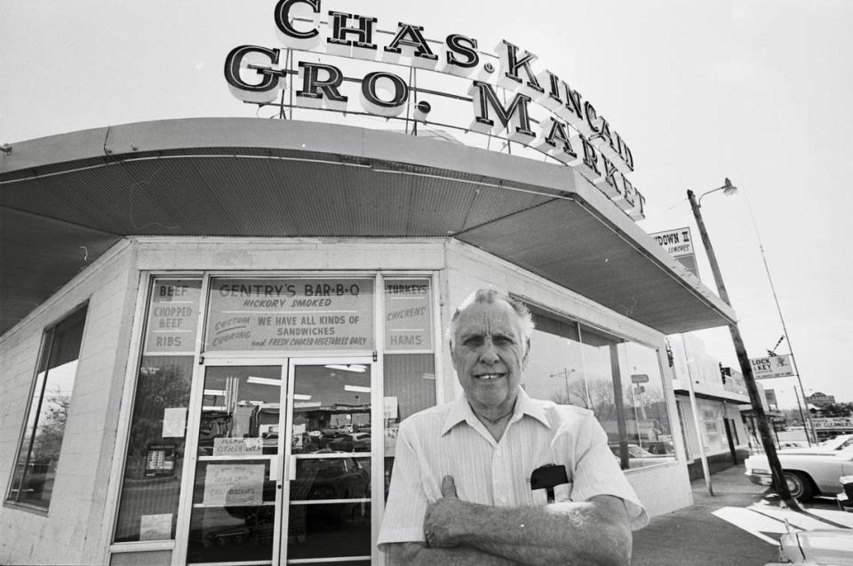 O.R. Gentry, seen April 22, 1982, is manager and owner of Kincaid’s Grocery in Fort Worth. He is the father of the famous Kincaid’s Hamburgers which he created in the 1960s when he was the butcher at the store.