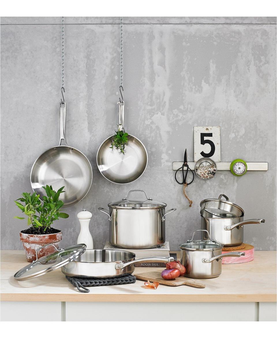 This Calphalon set has both a stainless steel design and aluminum bases for all your culinary adventures. Some of the features of this set include handles that are meant to stay cool, pour sprouts and glass lids that have straining holes.&nbsp;<a href="https://fave.co/2O4zcyL" target="_blank" rel="noopener noreferrer"><strong>Originally $280, get this set for $170 at Macy's</strong></a>.&nbsp;