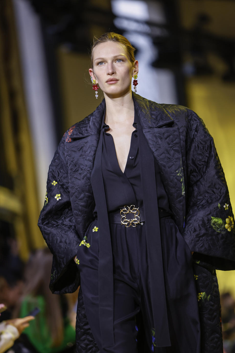 A model wears a creation as part of the Elie Saab Fall/Winter 2023-2024 ready-to-wear collection presented Saturday, March 4, 2023 in Paris. (Vianney Le Caer/Invision/AP)