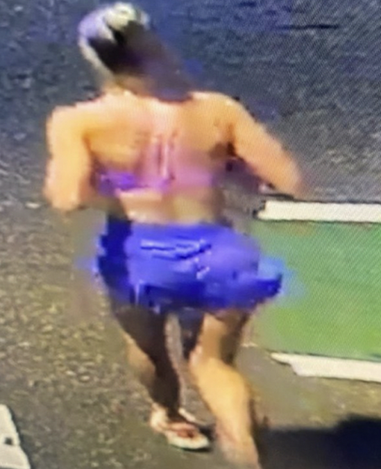 Image of Fletcher jogging showing last image of her wearing a pink running top, purple running shorts