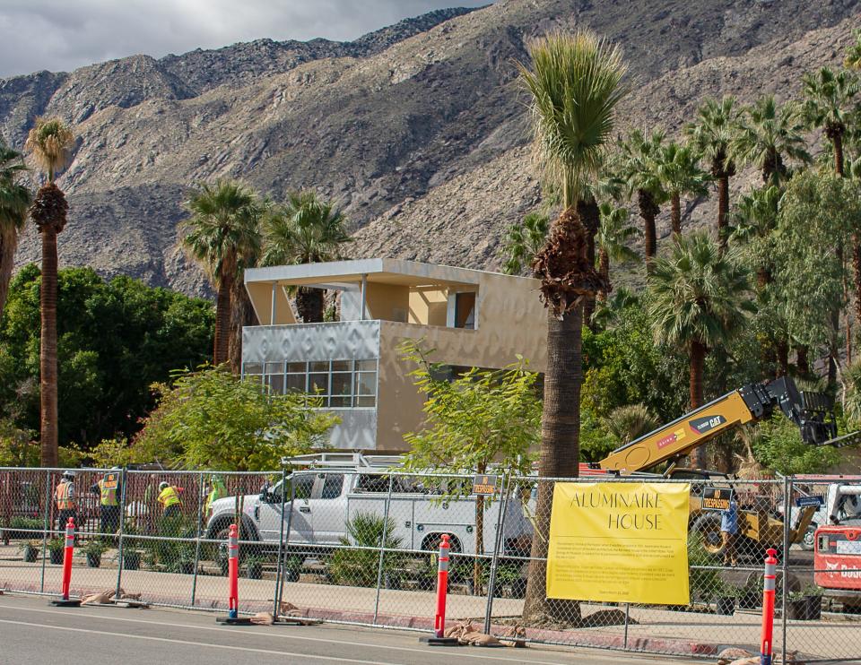 The 1931 Aluminaire House under construction near the Palm Springs Art Museum in Palm Springs, Calif., on Feb. 21, 2024.