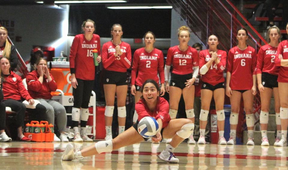 Indiana's Isa Lopez made a dig during the team's match with Wisconsin on Sunday Nov. 6, 2022 at the UW Field House in Madison, Wis.

Uwvolley Indiana 10 Nov 5 2022