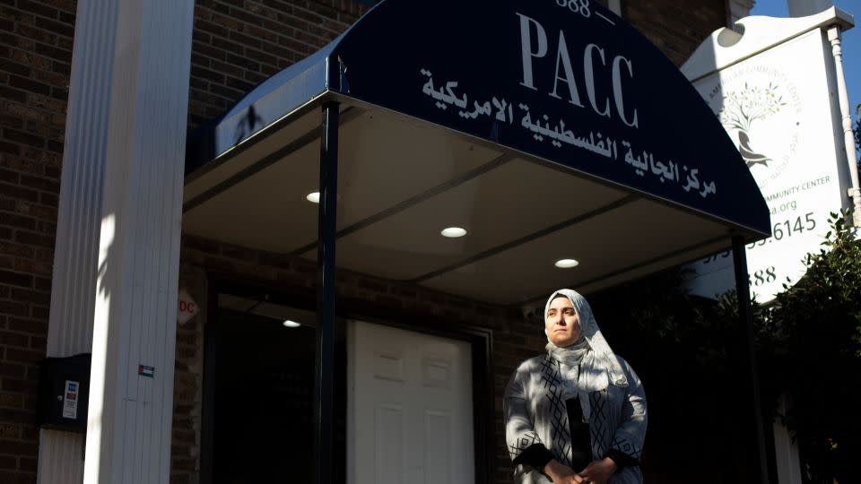 Rania Mustafa stands last week outside the Palestinian American Community Center in Clifton, New Jersey. She is the center's executive director. - Laura Oliverio/CNN