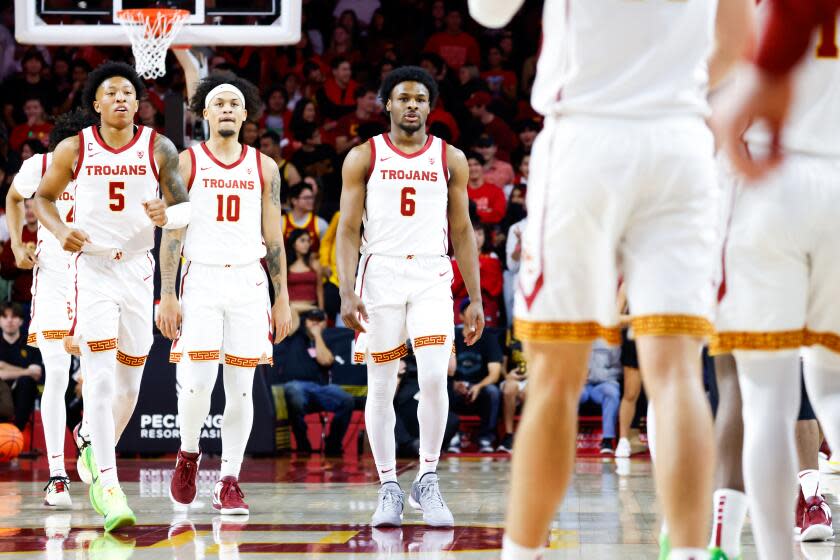 Los Angeles, CA - December 10: USC Trojans guard Bronny James (6) walks off the court.