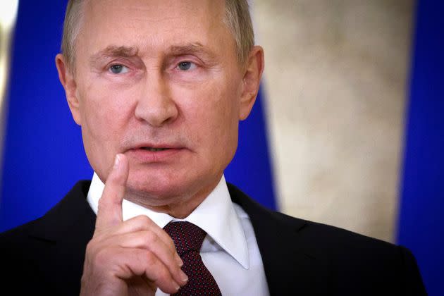 Russian President Vladimir Putin gestures as he speaks to the media after the Shanghai Cooperation Organisation summit in Samarkand, Uzbekistan, on Sept. 16, 2022.