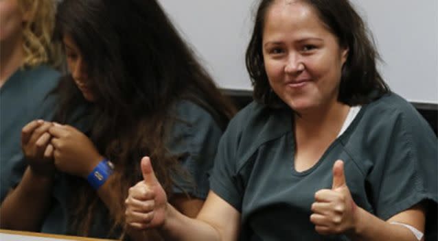 Martinez put her thumbs up during her appearance. Photo: AP