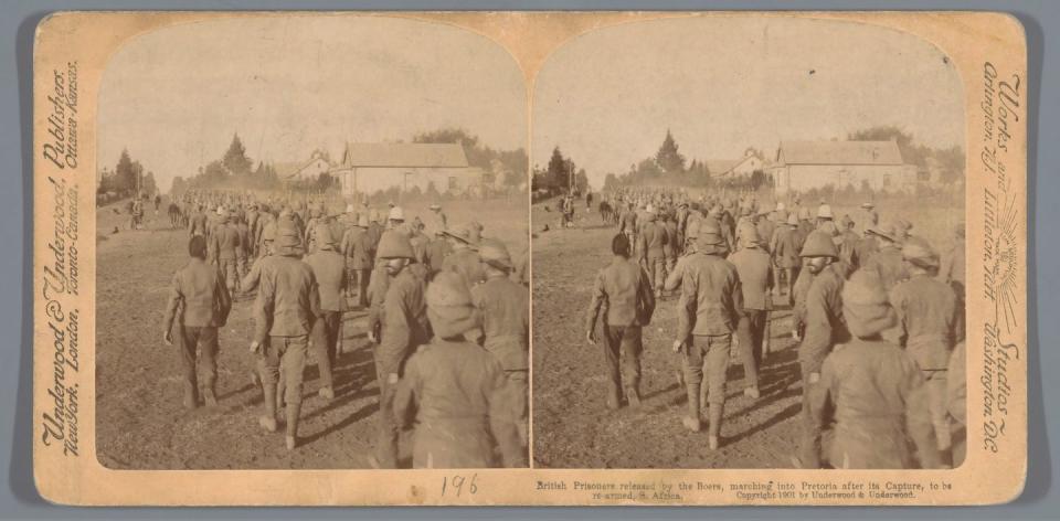 staged show of british soldiers captured and released during the second boer war at pretoria