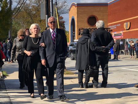Mourners leave the funeral of Tree of Life Synagogue shooting victim Jerry Rabinowitz at the Jewish Community Center in Pittsburgh, Pennsylvania, U.S. October 30, 2018. REUTERS/Jessica Resnick-Ault