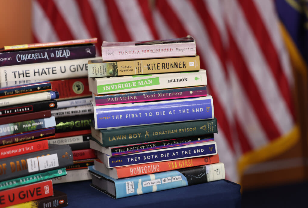 A pile of books that have been restricted around the nation