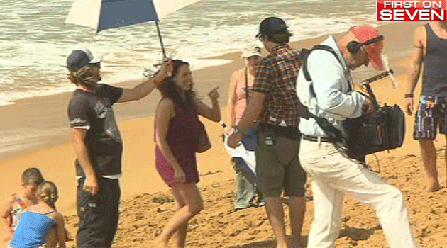 Kate Richie shooting on location at Palm Beach this morning. Photo: 7News