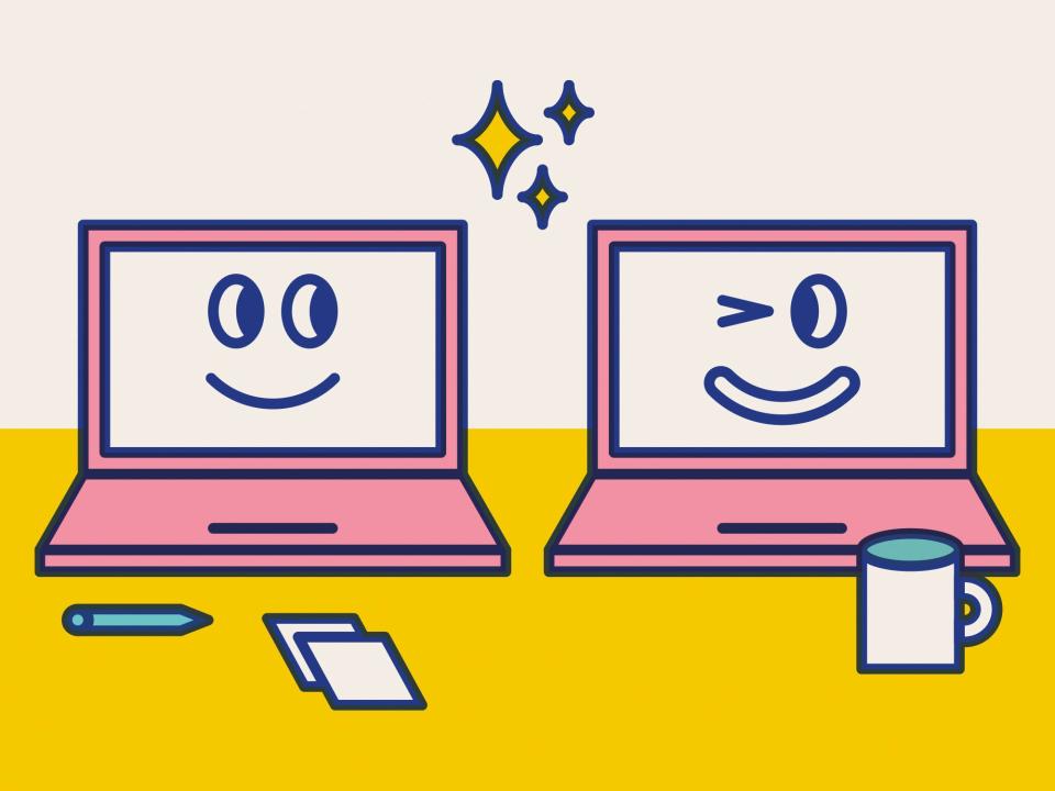 Illustration of two computers winking.