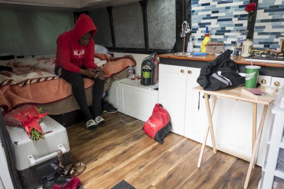 A contract security employee working for Google in the recreational vehicle she rents for $800 a month in Mountain View