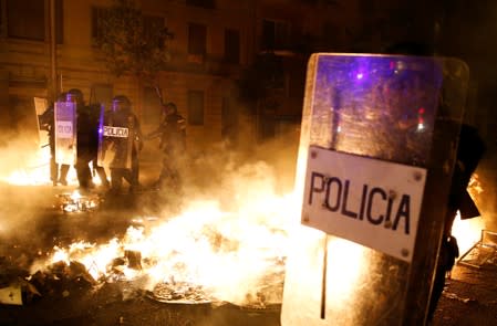 Separatists protest after a verdict in a trial over a banned Catalonia's independence referendum in Barcelona