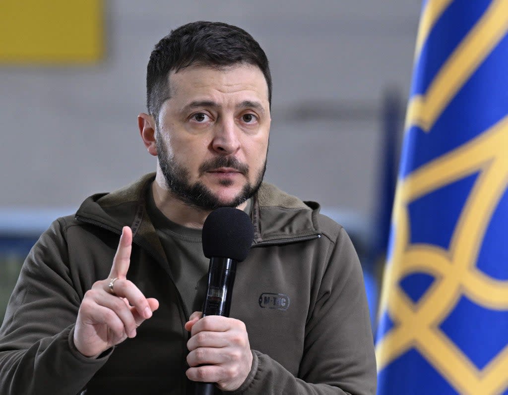 Volodymyr Zelensky addresses a press conference in an underground metro station in Kyiv  (AFP via Getty Images)