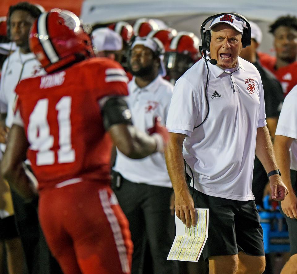 Jacksonville State Head Coach Rich Rodriguez reacts to a play during college football action at Burgess-Snow Field AmFirst Stadium in Jacksonville, Alabama August 29, 2024. (Dave Hyatt / Special to the Gadsden Times)