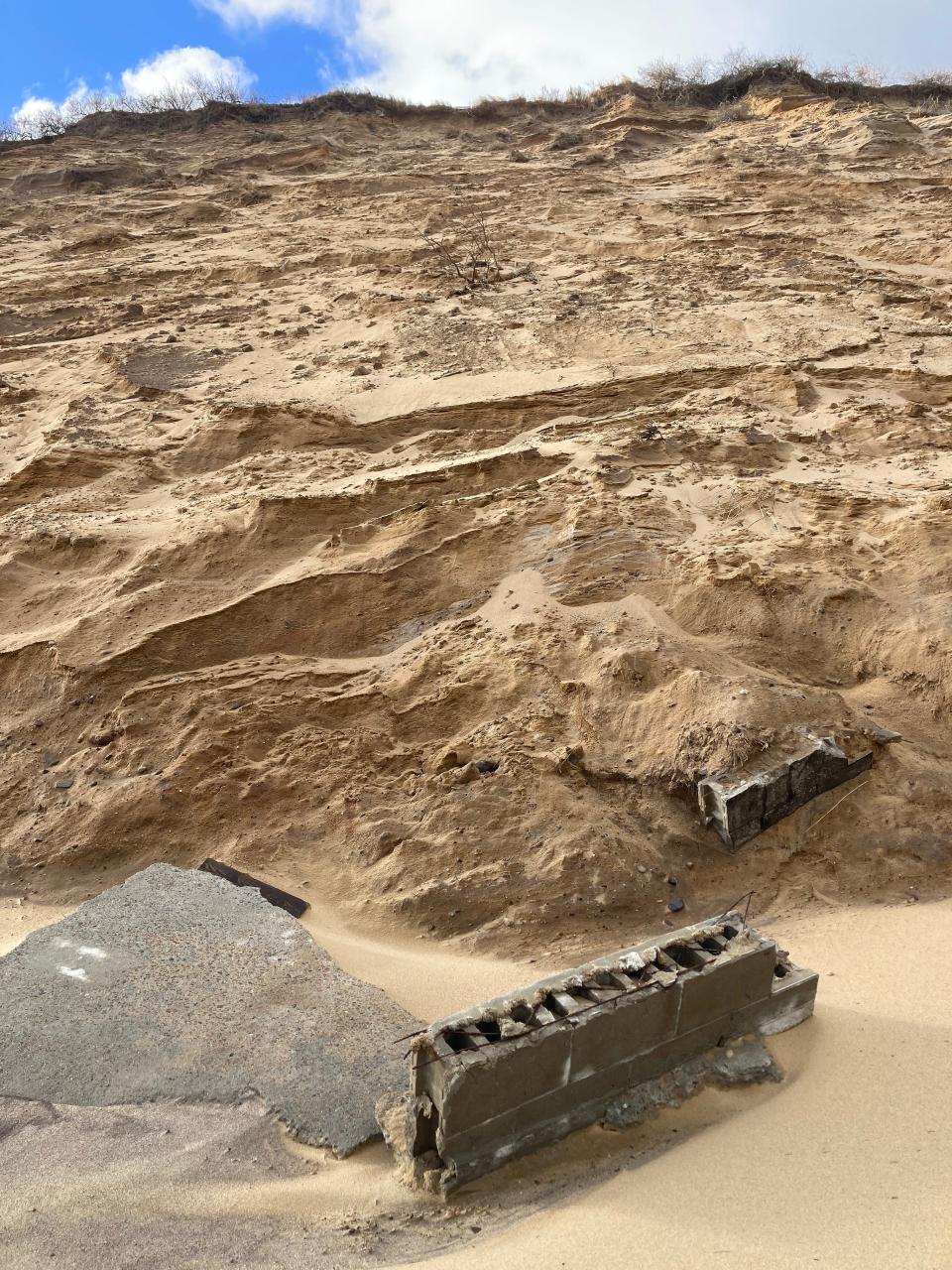 Remnants of a past civilization seem to have fallen out of a sand cliff, north of Long Nook Beach in Truro.