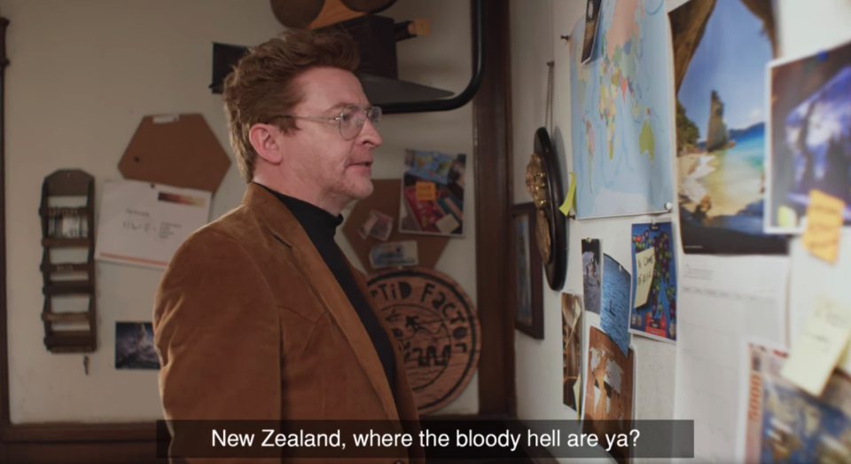 Rhys Darby stars in the ad, featuring the hashtag #GetNZontheMap. Source: NZ Tourism