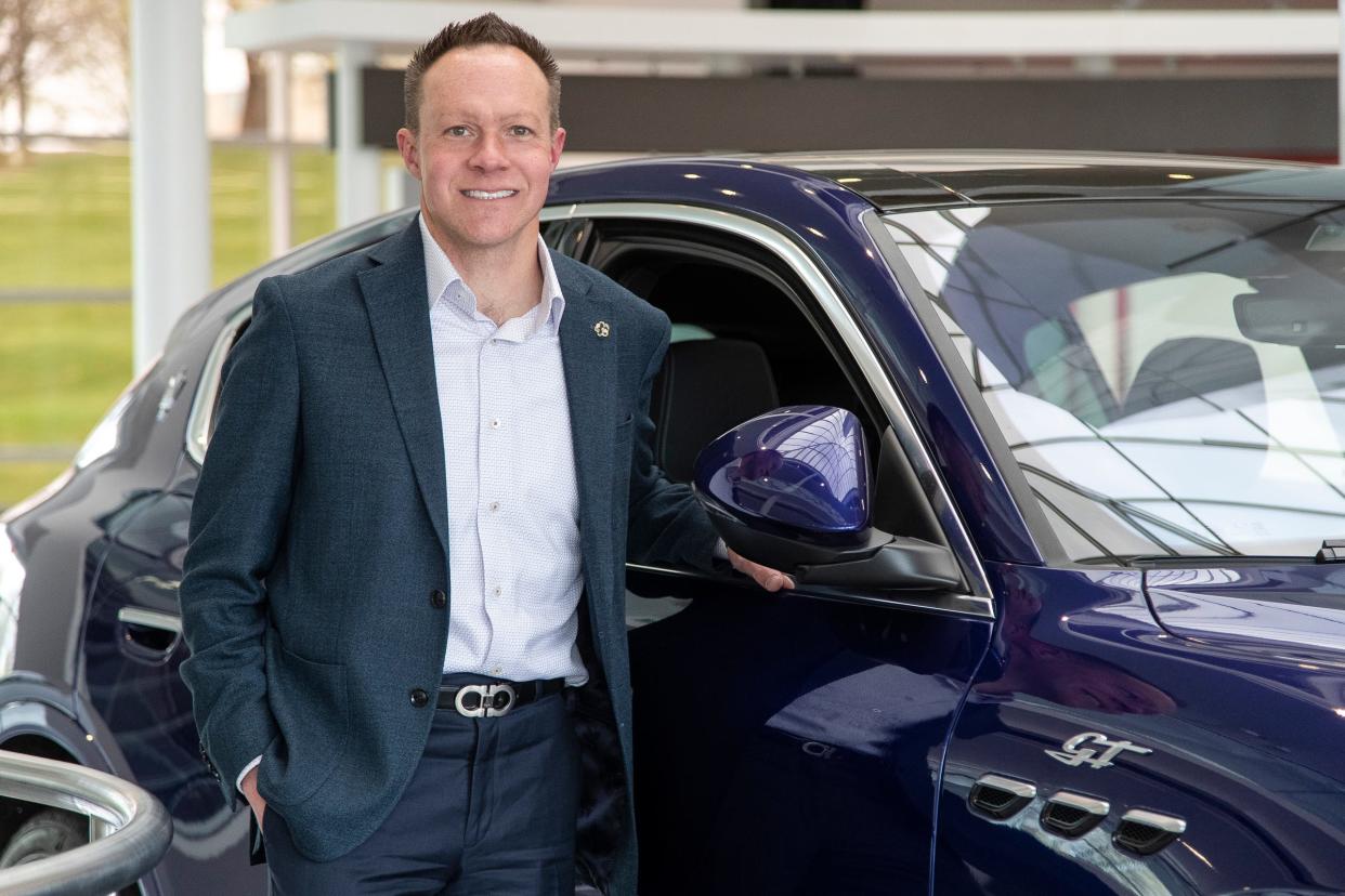 William Peffer Jr., head of Maserati Americas, stands next to a 2023 Marserati Grecale GT at the brand's headquarters building in Auburn Hills in this April file photo. On Wednesday, Stellantis announced that Peffer would lead the Jeep brand in North America.