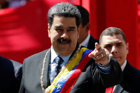 Venezuela's President Nicolas Maduro gestures while he arrives for a special session of the National Constituent Assembly to present his annual state of the nation in Caracas, Venezuela January 14, 2019. REUTERS/Carlos Garcia Rawlins