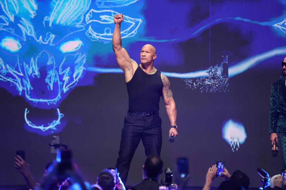 The Rock at the WrestleMania Press Conference at T-Mobile Arena on February 09, 2024.
