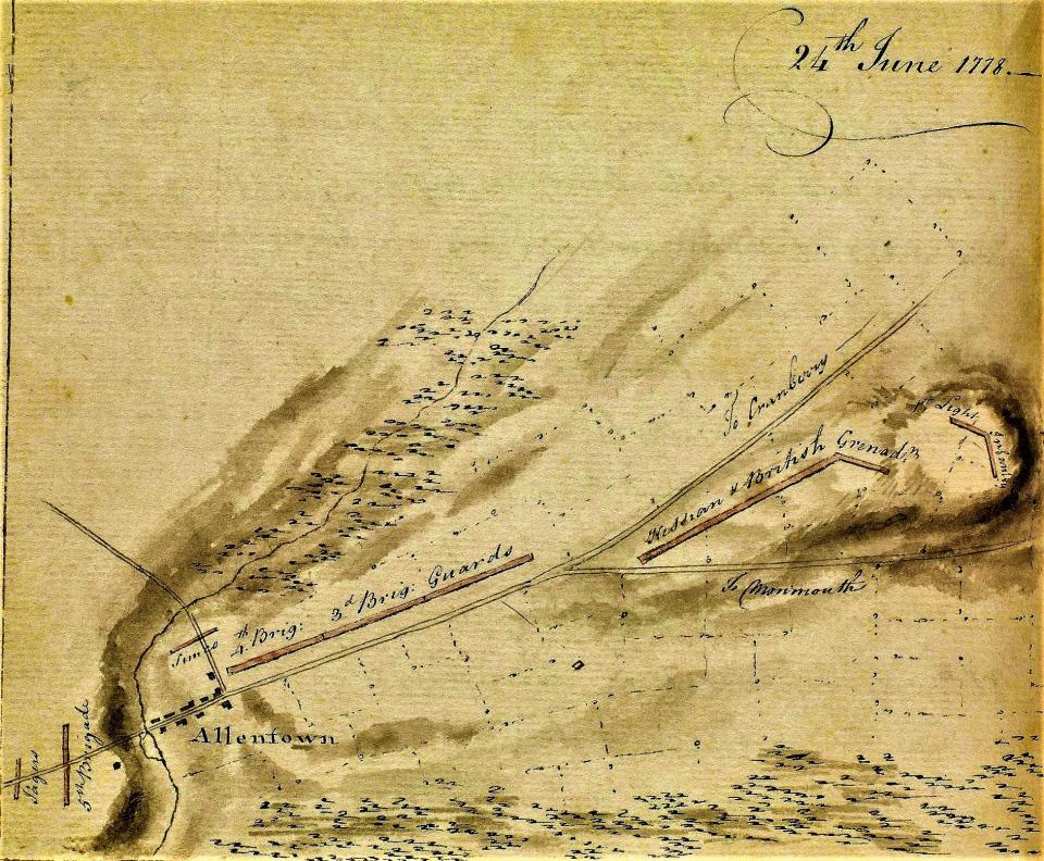Major John Andre's map of the British Army's Allentown encampment in June of 1778. The site, much of which is still open space, might become a warehouse complex.
