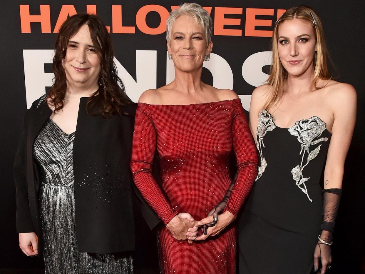 Ruby Guest, Jamie Lee Curtis, and Annie Guest at the "Halloween Ends" premiere on October 11, 2022.