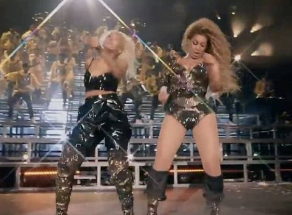 Beyoncé had a double wardrobe malfunction when performing at Coachella. Source: YouTube/Coachella