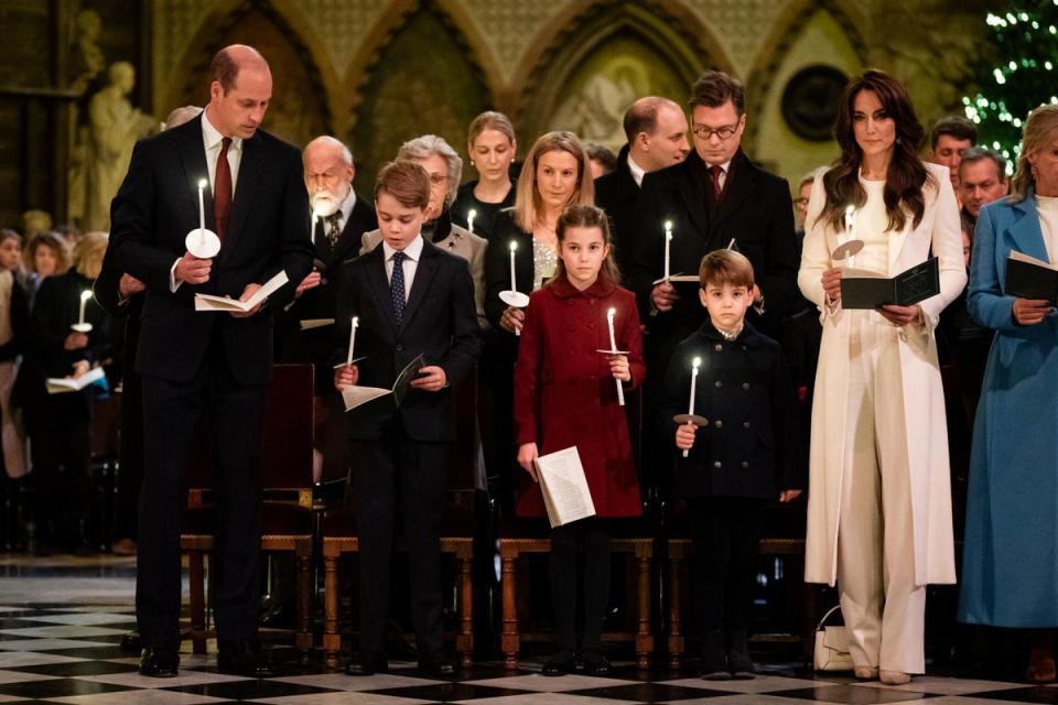 Prince of Wales, Prince George, Princess Charlotte, Prince Louis and Princess of Wales during the Royal Carols – Together At Christmas service at Westminster Abbey in London (PA) (PA Wire)