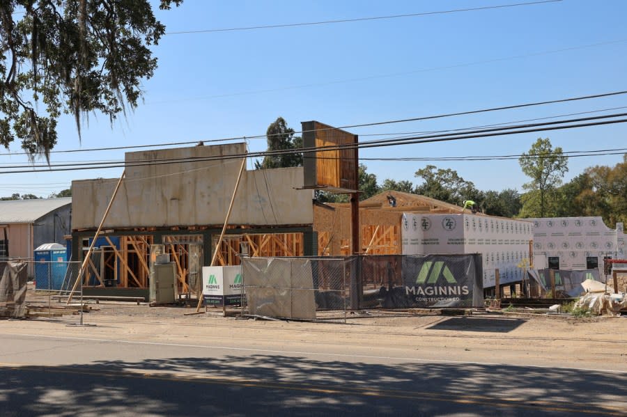 This photo shows construction work underway at Big River Pizza Co., 5725 N. Commerce Street.