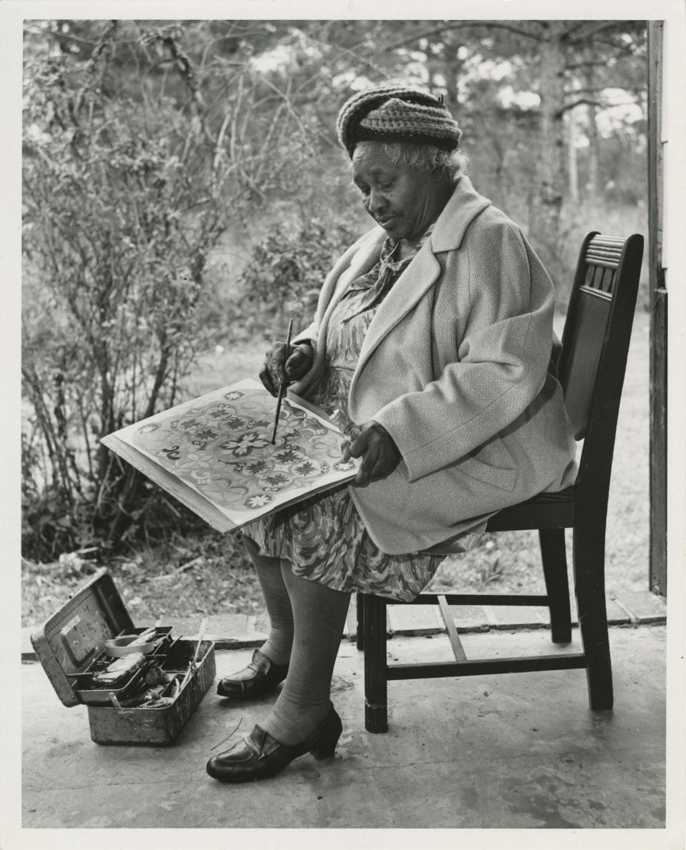 Late Wilmington artist Minnie Evans, probably at Airlie Gardens, 1969.