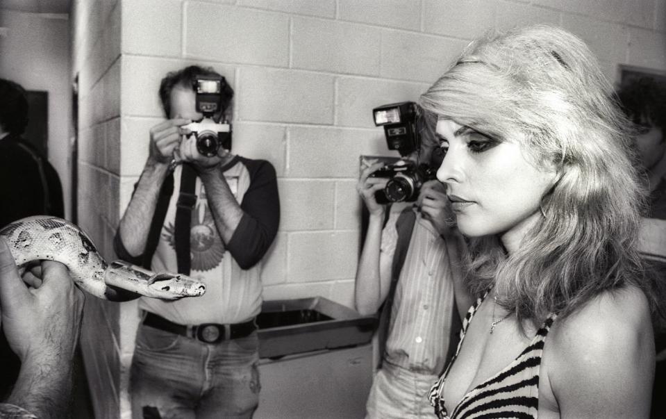 <p>Debbie Harry meets a snake before a Philadelphia concert in 1978.</p>