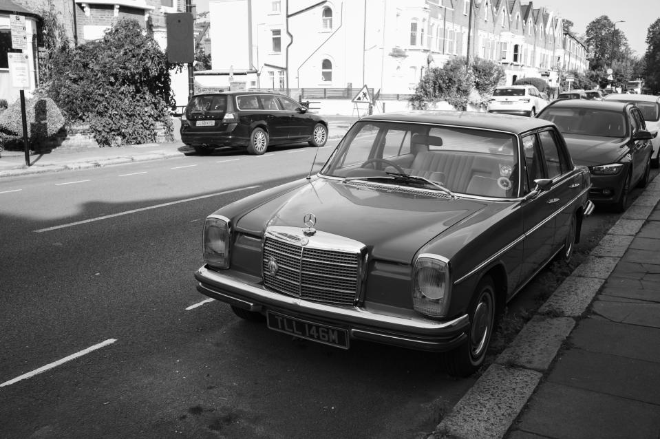 Old vintage car shot in black and white