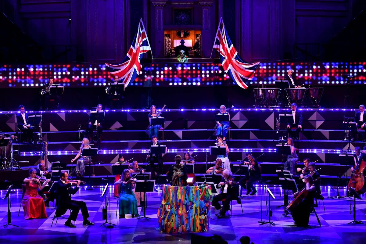 The Last Night of the Proms, conductor, Dalia Stasevska with a reduced orchestra of 65 instead of the usual 300 who performed live at the Royal Albert Hall (PA)