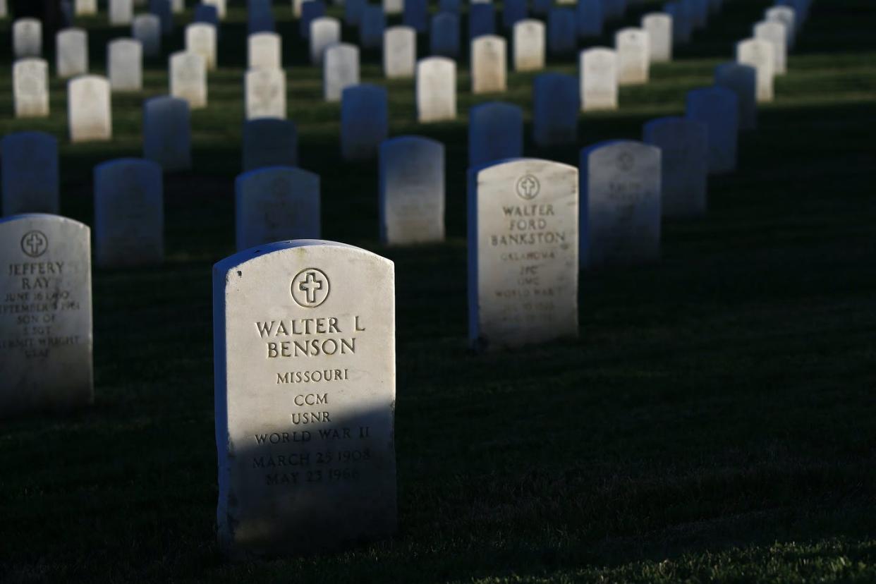 <span class="caption">U.S. war veterans' graves at Fort Rosecrans National Cemetery, San Diego, California. </span> <span class="attribution"><a class="link " href="https://www.gettyimages.com/detail/news-photo/general-view-of-united-states-war-veterans-graves-at-fort-news-photo/1226296422?adppopup=true" rel="nofollow noopener" target="_blank" data-ylk="slk:Sean M. Haffey/Getty Images;elm:context_link;itc:0;sec:content-canvas">Sean M. Haffey/Getty Images</a></span>