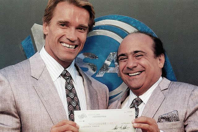 <p>Universal Pictures/ Everett</p> Arnold Schwarzenegger and Danny DeVito in 'Twins'